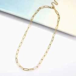 MONOZO Gold Paperclip Chain Necklace for Women, 14k Gold Filled Link Paperclip Chain Choker Necklace Chain Link Bracelet Sets Girls Long Oval Rectangle Chain Paper Clip Link Necklace for Women Girls