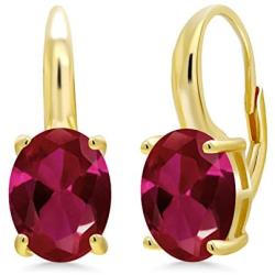Gem Stone King 5.00 Ct Oval Red Created Ruby 18K Yellow Gold Plated Silver Earrings