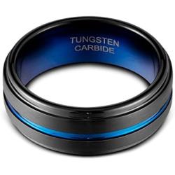 TUSEN JEWELRY Promise Rings 8mm Thin Blue Line Plated Tungsten Ring