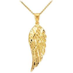 Religious Jewelry by FDJ Textured 14k Yellow Gold Angel Wing Charm Pendant Necklace