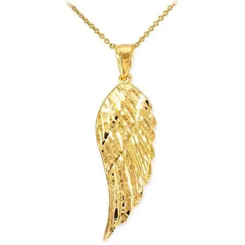 Religious Jewelry by FDJ Textured 14k Yellow Gold Angel Wing Charm Pendant Necklace Religious Jewelry by FDJ Textured 14k Yellow Gold Angel Wing Charm Pendant Necklace