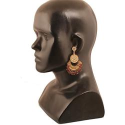 Touchstone''Tribal Bohemian Chic'' Indian Bollywood pretty fringes and floral theme ethnic south Indian Chandbali Moon bridal designer jewelry chandelier earrings for women