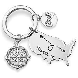 WUSUANED Long Distance Relationship Gift Worth It USA Map Keychain Going Away LDR Gift for BFF Couple Family