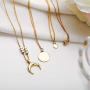 Chargances Bohemia Women Necklace Disc and Moon Necklace Coin Pendant Necklace Delicate Choker Chain Multi layer Necklaces for Women Gold Moon Crescent Disc Jewelry for Women and Girls