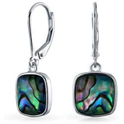 Geometric Shell Rainbow Iridescent Abalone Square Leverback Dangle Drop Earrings For Women For Teen 925 Sterling Silver