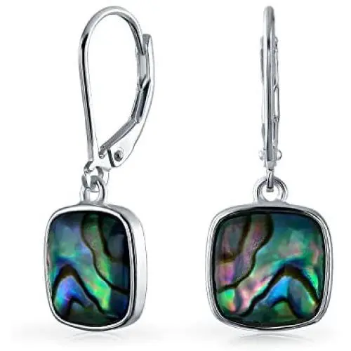 Geometric Shell Rainbow Iridescent Abalone Square Leverback Dangle Drop Earrings For Women For Teen 925 Sterling Silver Geometric Shell Rainbow Iridescent Abalone Square Leverback Dangle Drop Earrings For Women For Teen 925 Sterling Silver