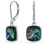 Geometric Shell Rainbow Iridescent Abalone Square Leverback Dangle Drop Earrings For Women For Teen 925 Sterling Silver