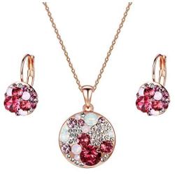 EVEVIC Swarovski Crystals Round Disc Pendant Necklace Earrings for Women 14K Gold Plated Hypoallergenic Jewelry Sets