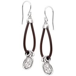Silpada Medallion Drop Earrings in Sterling Silver & Leather