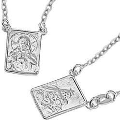 FRONAY 14k Gold Plated Silver Escapulario Necklace, Double Sided, Religious Fine Jewelry