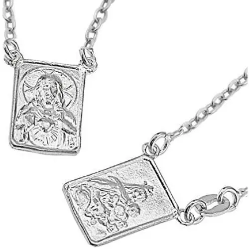 FRONAY 14k Gold Plated Silver Escapulario Necklace, Double Sided, Religious Fine Jewelry
