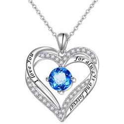 Flyow 925 Sterling Silver Rhodium Plated Cubic Zirconia Forever Love Heart Pendant Necklace for Women Jewelry Birthday Gift