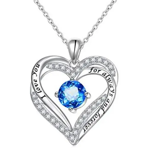 Flyow 925 Sterling Silver Rhodium Plated Cubic Zirconia Forever Love Heart Pendant Necklace for Women Jewelry Birthday Gift
