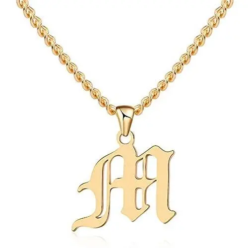 Funcok Personalized 925 Sterling Silver Old English Letter Necklace Custom Made with Any Initial Funcok Personalized 925 Sterling Silver Old English Letter Necklace Custom Made with Any Initial
