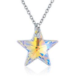 TANGPOET Star Necklace for Women S925 Sterling Silver Crystal Pendant Necklaces Star Jewelry for Teens Girls Mom Daughter