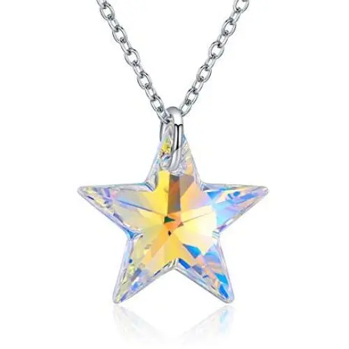 TANGPOET Star Necklace for Women S925 Sterling Silver Crystal Pendant Necklaces Star Jewelry for Teens Girls Mom Daughter