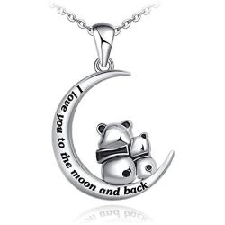 Distance I Love You to The Moon and Back Necklace for Women,925 Sterling Silver Double Bunny Rabbit Panda Necklace Jewelry Gifts for Women Mom Daughter Wife Girls