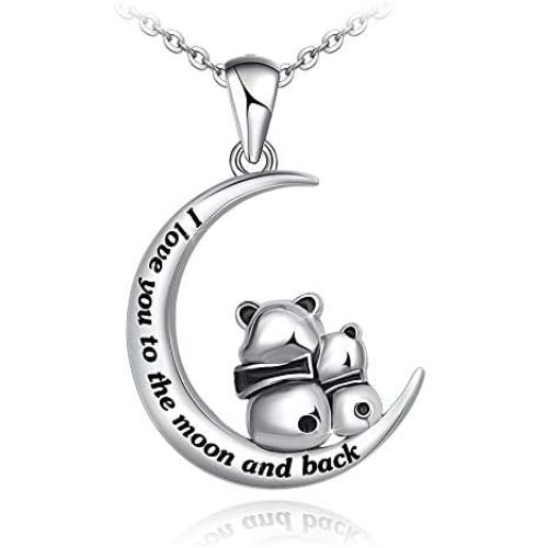 Distance I Love You to The Moon and Back Necklace for Women,925 Sterling Silver Double Bunny Rabbit Panda Necklace Jewelry Gifts for Women Mom Daughter Wife Girls