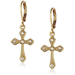 1928 Jewelry Gold-Tone with Crystal Cross Drop Earrings