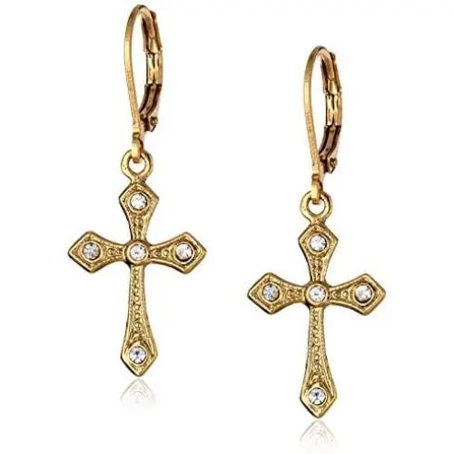 1928 Jewelry Gold-Tone with Crystal Cross Drop Earrings 1928 Jewelry Gold-Tone with Crystal Cross Drop Earrings