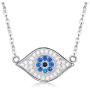 TONGZHE Blue Evil Eye Pendant Necklace in Sterling Silver 925 with Cubic Zirconia CZ and 16''+2'' Cable Chain