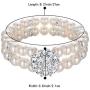 BriLove Womens Wedding Bridal Crystal Simulated Pearl Double Row Strand Halo Vintage Stretch Bracelet