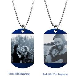 Queenberry Photo Text Message Laser Engraving Personalized Pendant Dog Tag Stainless Steel Necklace Ball Chain 24