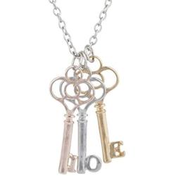 LUX ACCESSORIES Tri Color Tone Key to My Heart Cluster Charm Pendant Necklace