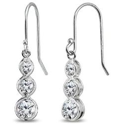Sterling Silver Genuine or Synthetic Gemstone Round Three Stone Journey Infinity Dangle Earrings