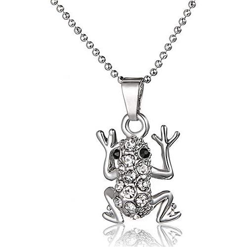 Aineecy Frog Toad Necklace Pendant Crystal Cubic Zircon Toad Frog Lucky Animal Pet Choker Chain Necklace for Women Girls Jewelry