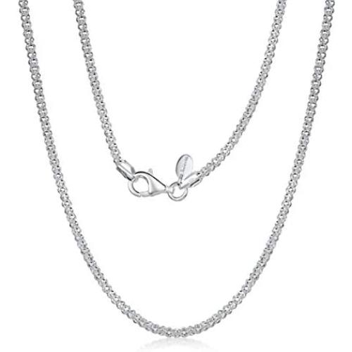 Amberta 925 Sterling Silver 2.5 mm Diamond Cut Popcorn Coreana Chain Necklace 16'' 18'' 20'' 22'' 24'' in