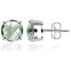 Green Amethyst 3.55 Ct Round 925 Sterling Silver Stud Earrings Christmas Gifts For Women By Orchid Jewelry