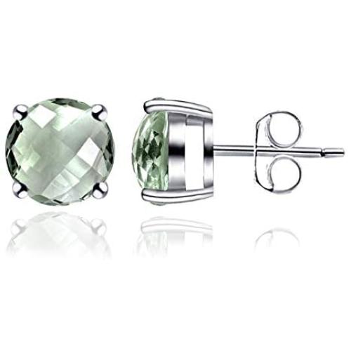 Green Amethyst 3.55 Ct Round 925 Sterling Silver Stud Earrings Christmas Gifts For Women By Orchid Jewelry