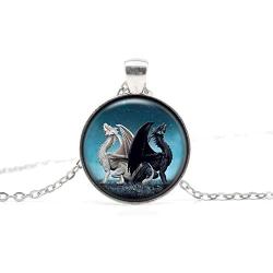 Fierce Animal Dragon Necklace Handmade Charm Jewelry Couples Black and White Dragon Pendant Gift