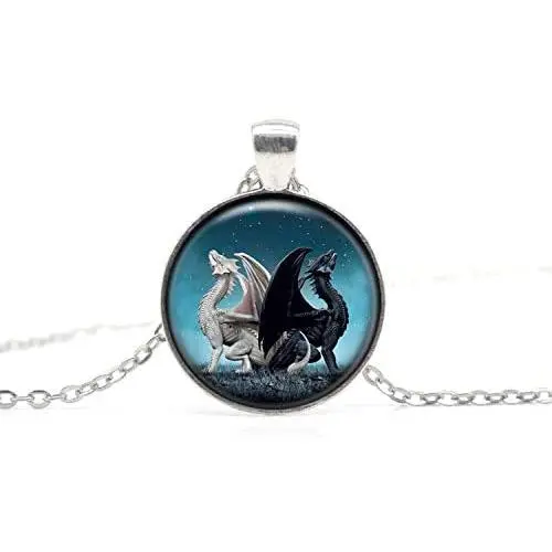 Fierce Animal Dragon Necklace Handmade Charm Jewelry Couples Black and White Dragon Pendant Gift