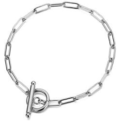 WangGao Stainless Steel OT Buckle Paperclip Link Chain Bracelet for Women Girls Popular Minimalist Jewelry