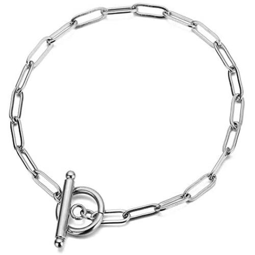 WangGao Stainless Steel OT Buckle Paperclip Link Chain Bracelet for Women Girls Popular Minimalist Jewelry