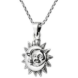 AeraVida Glinting Celestial Sun and Moon .925 Sterling Silver Pendant Necklace