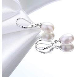 Fansilver Sterling Silver Pearl Drop Earrings For Women 6MM 7MM 8MM Freshwater Cultured Pearl Dangle Earrings Elegant Pearl Leverback Earrings Wedding Jewelry