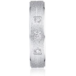 Solid Unisex Comfort Fit Sterling Silver 5mm Sandblasted Finish Ring Simulated Diamond Wedding Band