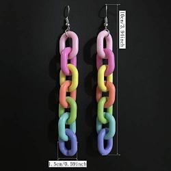 DAMLENG Funny Lightweight Resin Rainbow Chain Dangle Drop Earrings Fashion Unique Acrylic Cool Weird Transparent Color Earrings for Women Girls