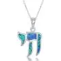 Beaux Bijoux Sterling Silver Created Blue Opal Hebrew Chai (Life) Pendant with 18'' Chain Beaux Bijoux Sterling Silver Created Blue Opal Hebrew Chai (Life) Pendant with 18'' Chain