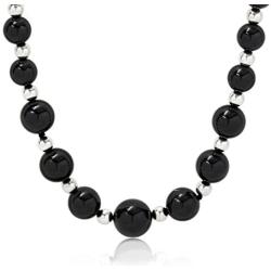 ISAAC WESTMAN 8-12MM Graduated Polished Black Onyx Beaded Necklace | 925 Sterling Silver Beads