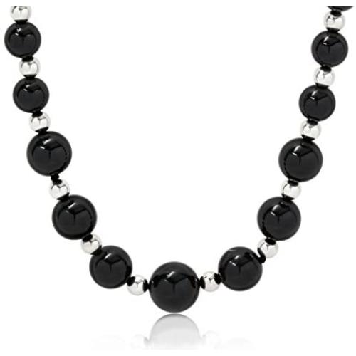 ISAAC WESTMAN 8-12MM Graduated Polished Black Onyx Beaded Necklace | 925 Sterling Silver Beads