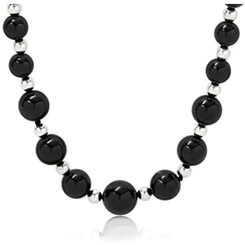 ISAAC WESTMAN 8-12MM Graduated Polished Black Onyx Beaded Necklace | 925 Sterling Silver Beads ISAAC WESTMAN 8-12MM Graduated Polished Black Onyx Beaded Necklace | 925 Sterling Silver Beads
