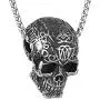 AsAlways Mayan Skull Head Pendant Engraved with Mysterious Ancient Symbols Stainless Steel Evil Rider Motorcycle Necklace