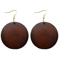 SMALLLOVE Wooden Earrings for Women Girls Vintage African Bohemian Ethnic Wood Big Round Circle Geometric Lightweight Dangle Drop Hook Earrings