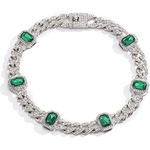 Ingemark CZ Rhinestone Iced Out Link Chain Choker for Women Girls Gorgeous Oval Birthstone Gem Choker Necklace