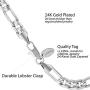LIFETIME JEWELRY 7mm Figaro Chain Bracelet 24k Gold Plated for Men and Women