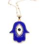 Mava Art Gold Plated Blue Enamel Hamsa Hand Necklace for Women 18K Plated Chain Evil Eye Jewelry